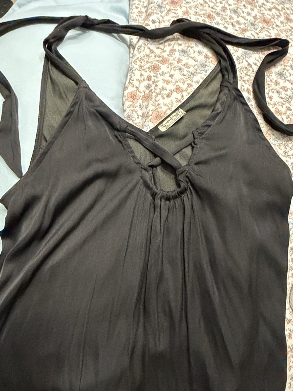 Free People Black Halter Camisole with Keyhole and Tie Neck